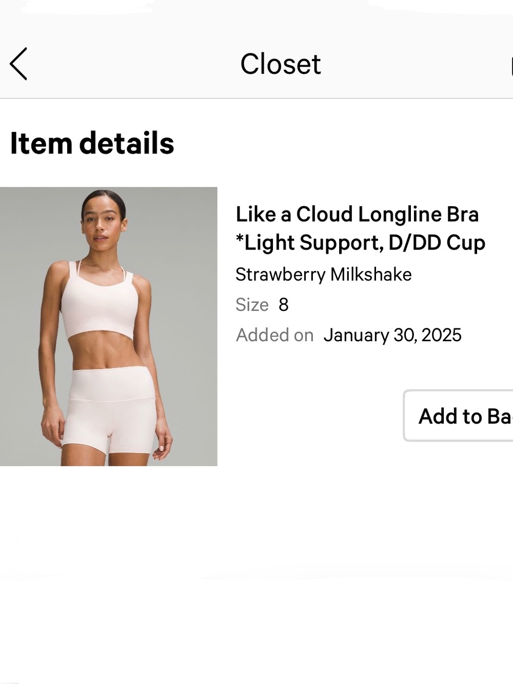 Lululemon Like a Cloud Longline Bra in Strawberry Milkshake (Light Pink)